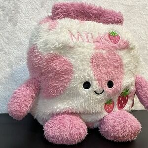 BUM BUMZ Strawberry Milk Plush Moobumz 7" Stuffed Toy Kellytoy Pink & White